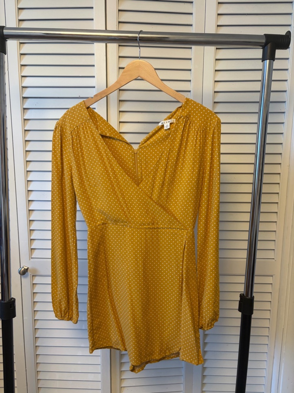 Polka Dot Long-Sleeve Romper in Mustard